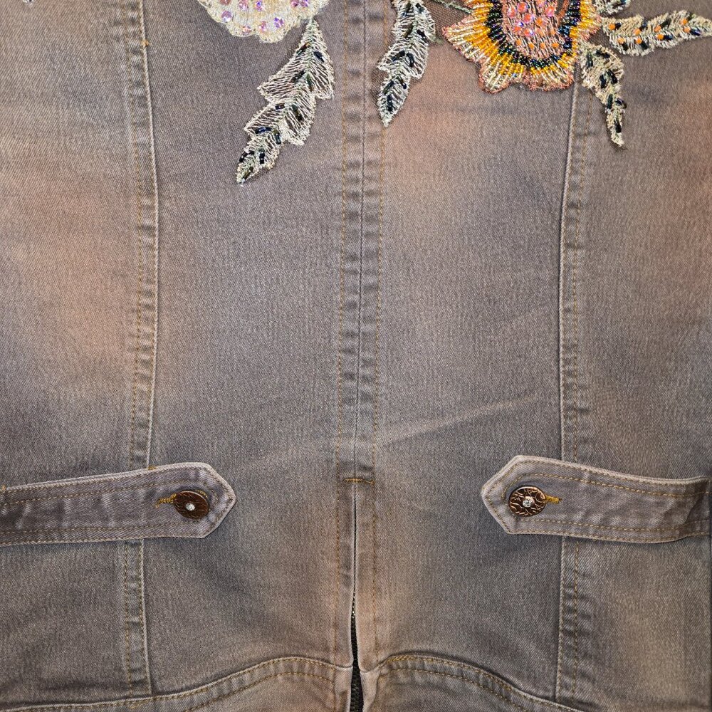 Christine Phillipe Elaborate Floral Embellished Denim Jacket - Picture 11 of 15